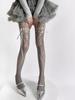 Women Sexy See Through Mesh Sheer Fishnet Stockings JK Uniform Bow Tie Strap Lace Bottoming Pantyhose New Design Beige Tights