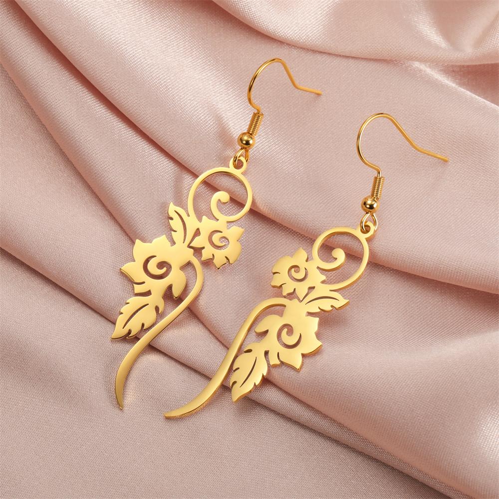 My Shape Flower Vines Filigree Drop Earrings Stainless Steel Dangle Earring Gold Color Women Hanging Earrings Jewelry Girls Gift