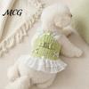 Dog Dress No Harness Needed Sleeveless Tweed Dress, Ruffled Pet with Lace Breathable Mesh Apparel Trim, Cute Summer for Small Dogs