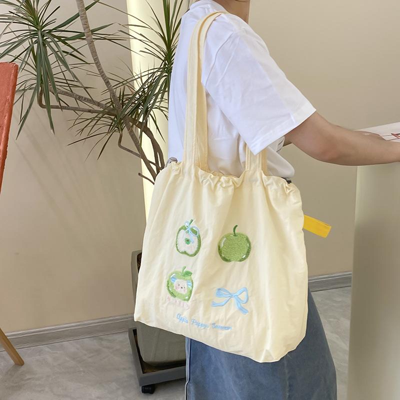 Women's Literary Animal Canvas Bag, Shoulder Bag, Crossbody Bag, Portable Bag, Drawstring Anti-Theft