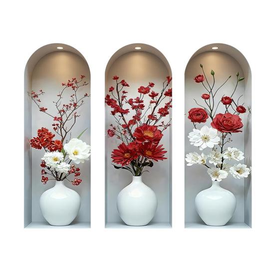 Autocolant de perete vază 3D Vază Perete și Lipire Decal amovibil Decojire PVC Artă de perete cu flori