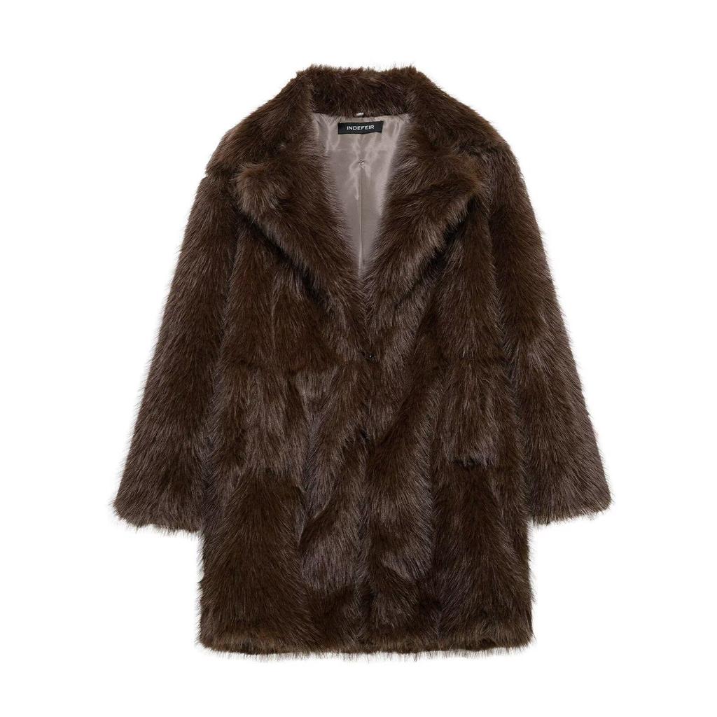 2024 Winter Women's European & American Style Faux Fur Overcoat