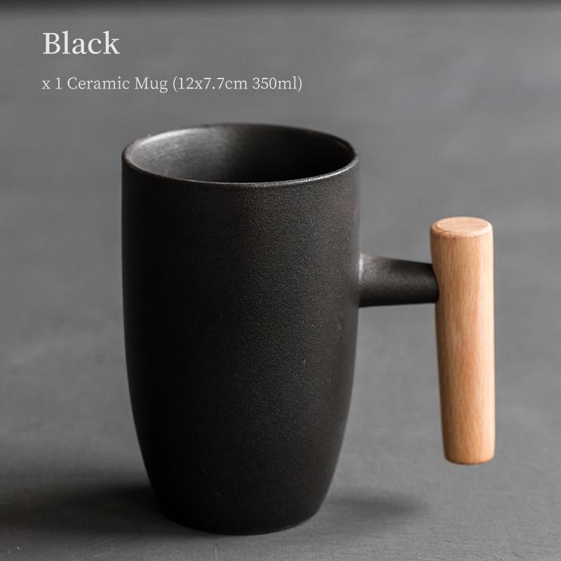 350ml Ceramic Mug Vintage Wooden Handle Handmade Japanese Style Office Coffee Cup