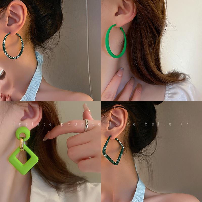 Mori Butterfly Flower Green Earrings Temperament Versatile Stud Earrings Personality Sweet Small Fresh Earrings