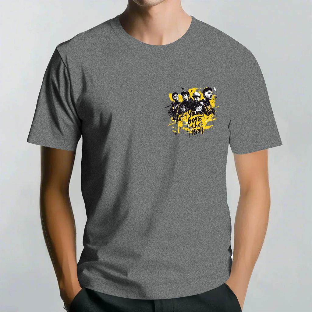 Men's Round Neck Casual Retro Printed Short-sleeved T-shirt Top