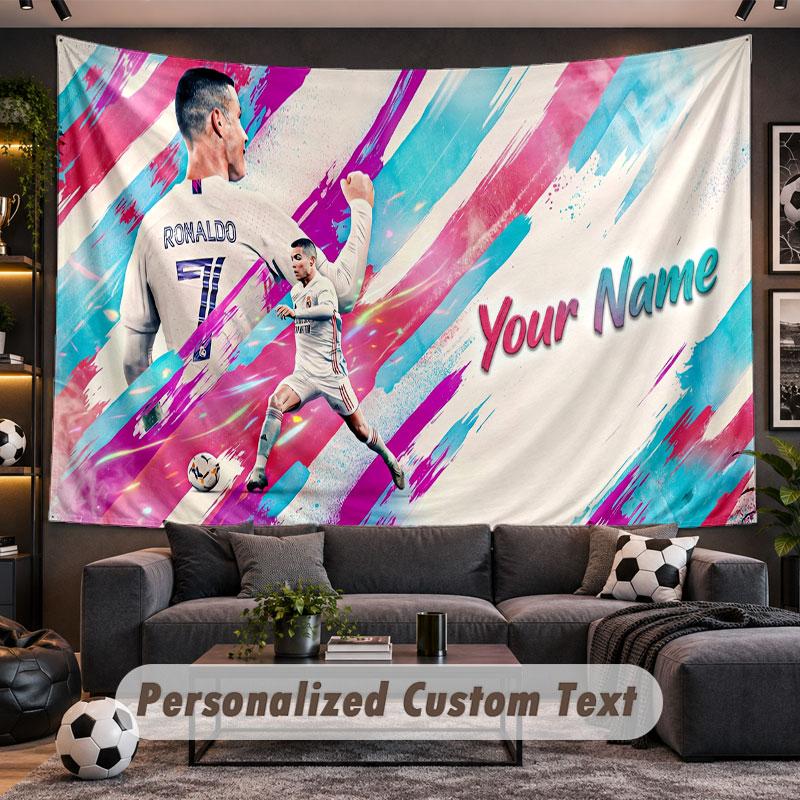 Tapeçaria de Parede com Nome Personalizado Padrão Cristiano Ronaldo Tecido Impresso Personalizado Decoração de Parede