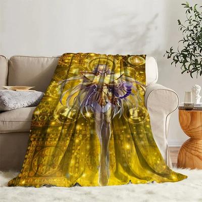 Fluffy Blanket Saint Seiya Sofa Camp Nap Bedspread Soft Bicycle Blanket Fleece Home Textile Birthday Gift Blanket Bedroom Decor#