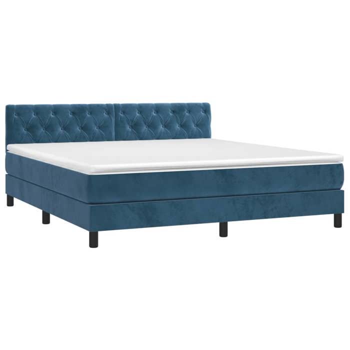 3141495 vidaXL Lit à sommier tapissier et matelas Bleu foncé 160x200cm Velours