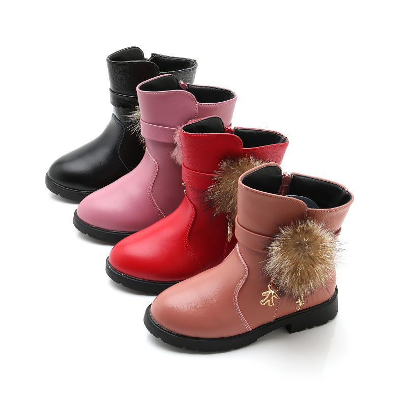 Bottes de princesse pour filles en forme de lapin mignon et magique, bottes courtes en cuir de boule de laine véritable, bottes de neige pour enfants, bottes Martin d'hiver neuves pour enfants