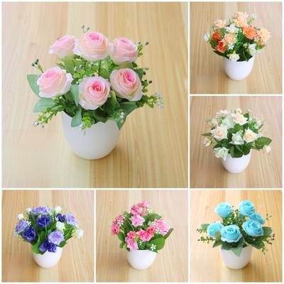 Plastic Faux Flower Bonsai Rose False Plants Ornament Mini Artificial Potted Plant  Party Decor