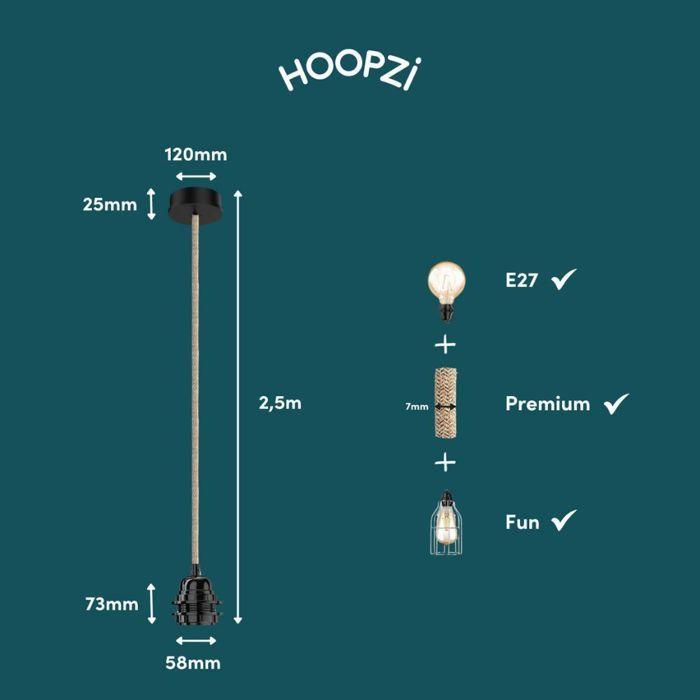 Suspension hang luminaire 3 cordes - chanvre douilles blanches