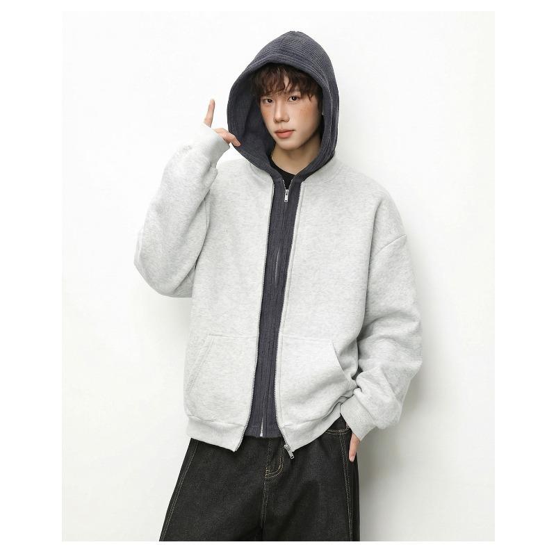 Men S Color Block Knit Splicing Hooded Cardigan Sweatshirt Casual Jacket