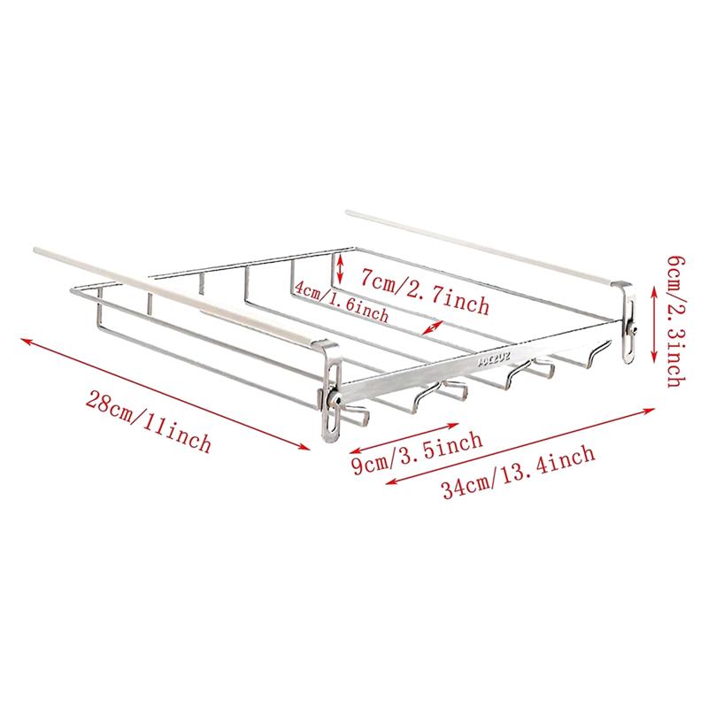 Adjustable Wine Glass Organizer Hanging Metal Wine Glass Rack No Drilling For Bar 34Cm (1 PCS)-B61B