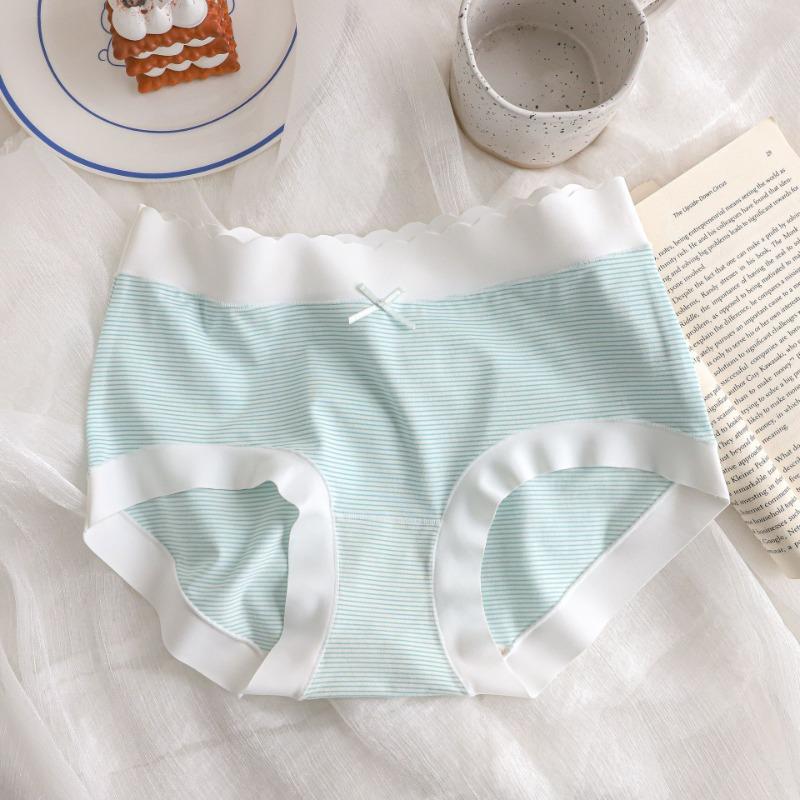 Antibacterial Spring Summer Fresh Knickers Striped Girl's Underwear Middle Briefs Waist Unmarked Edge Bare Panties