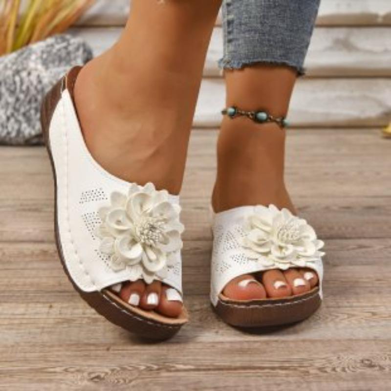 New Style Wedge Heel Thick-soled Fish-mouth One-line Shoes, Women's Shoes, Hollowed-out Beach Flip-flops