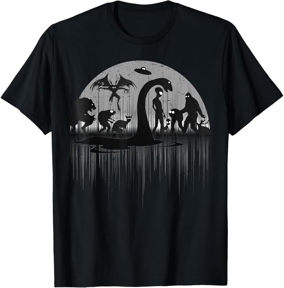 Mythical Loch Ness Bigfoot Mothman Aliens Funny Cryptid T Shirt XS