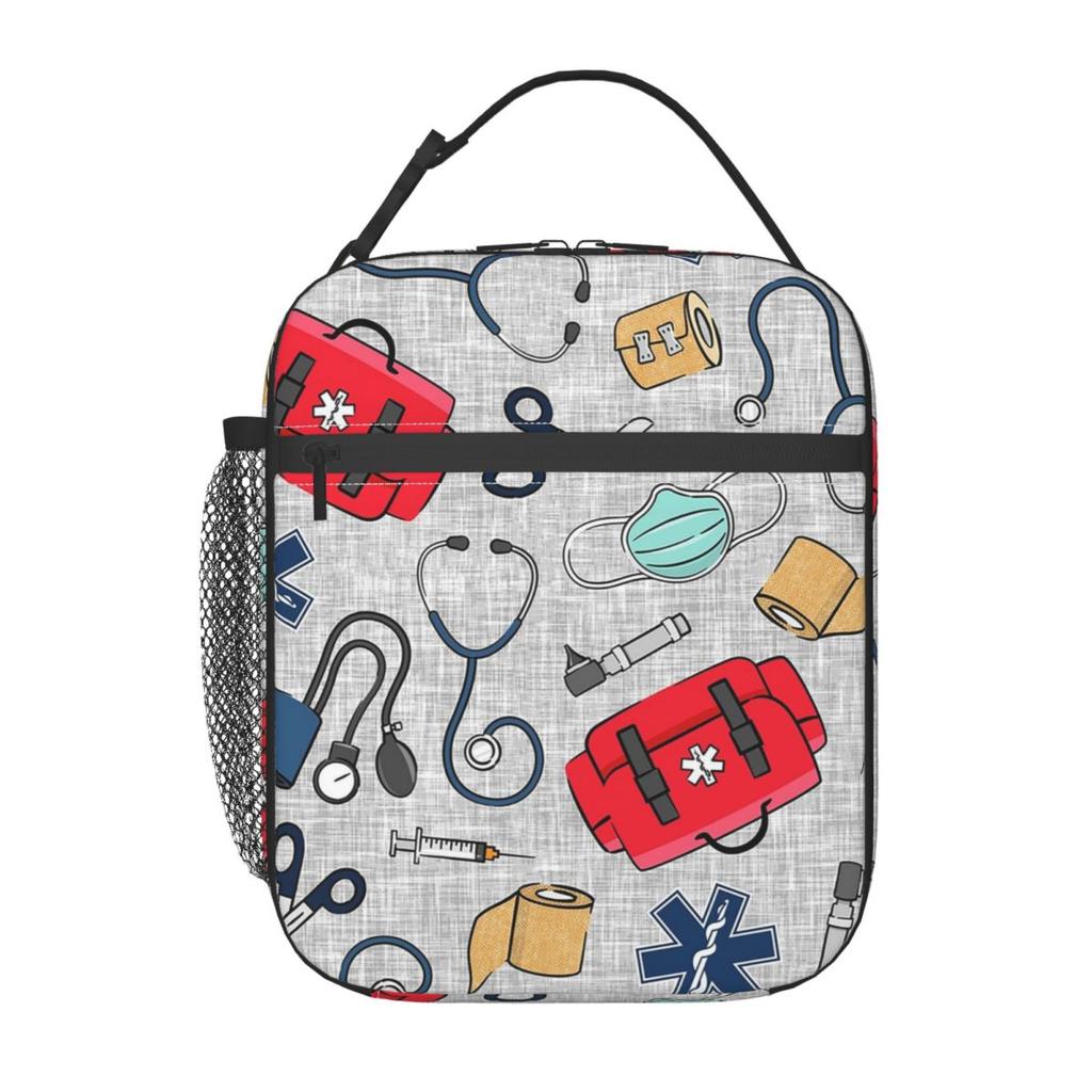 Medical Equipment Pattern Insulated Lunch Bag for Kids School Cooler Thermal Food Box Tote Portable Lunch Boxes Container