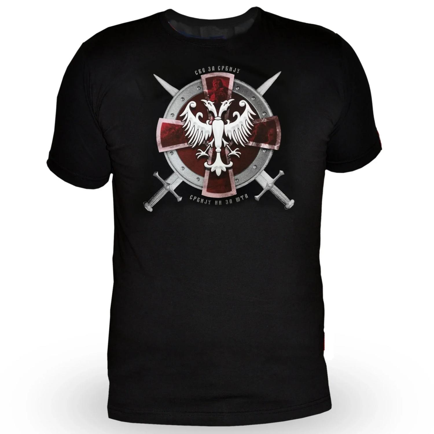 

Serbian Crusader Shield Crossed Sword Eagle Badge T Shirt New 100% Cotton Short Sleeve O-Neck T-shirt Casual Mens Top S чёрный