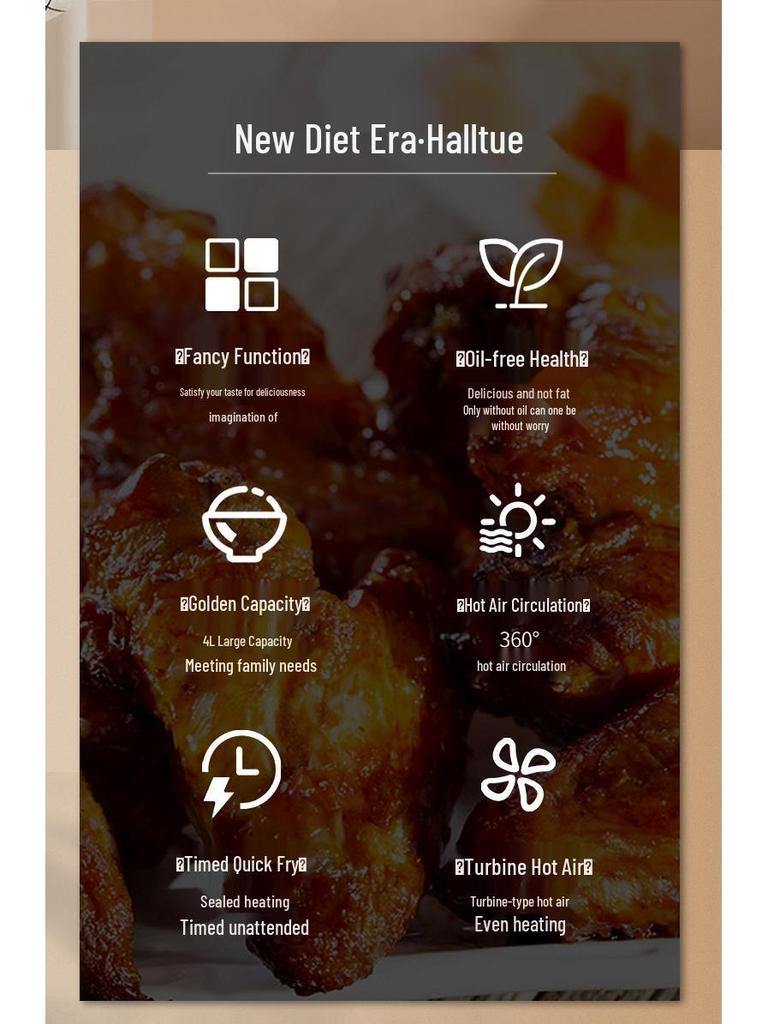 Friteuză cu aer multifuncțională automată de 10L - Conținut scăzut de grăsimi, Capacitate mare, Design compact