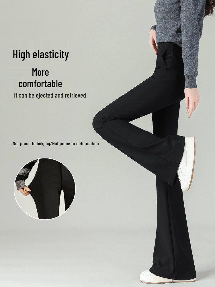 Women's High-Waisted Black Flare Pants - Slim Fit, Stretch, Petite Size, Spring/Autumn 2026 Collection