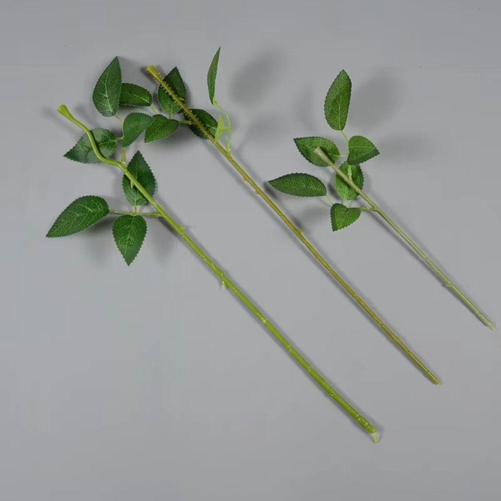 10Pcs Home Decor Flowers Stick Rod with Artificial Leaves Rose Flowers Head Decoration