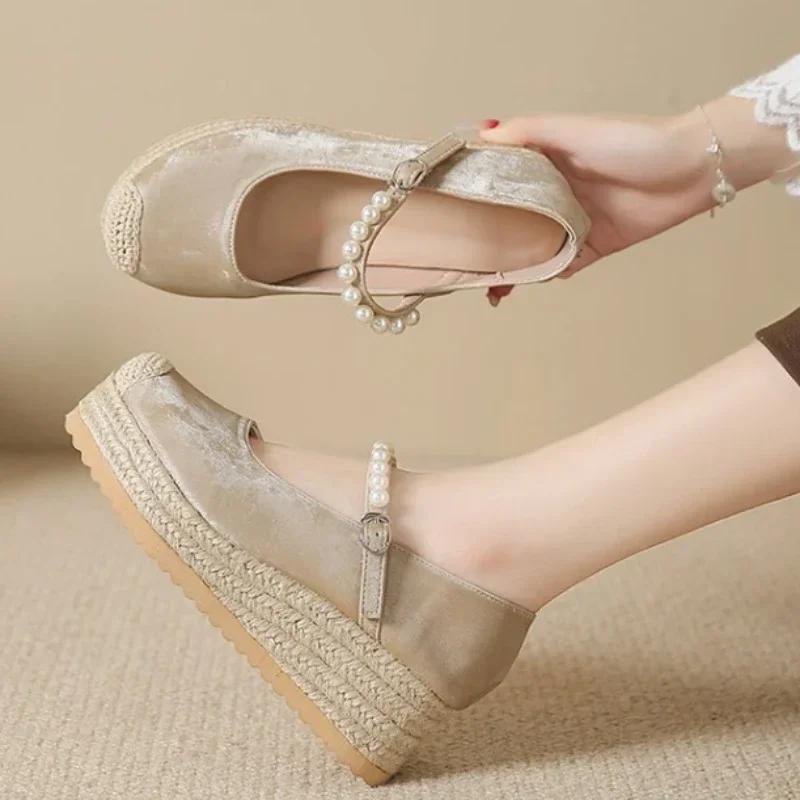 Dámské boty na vysokém podpatku Marie Janes Nové tkané klínky Platforma Společenské boty 2024 Jarní Římské sandály Lodičky Dámské Zapatillas