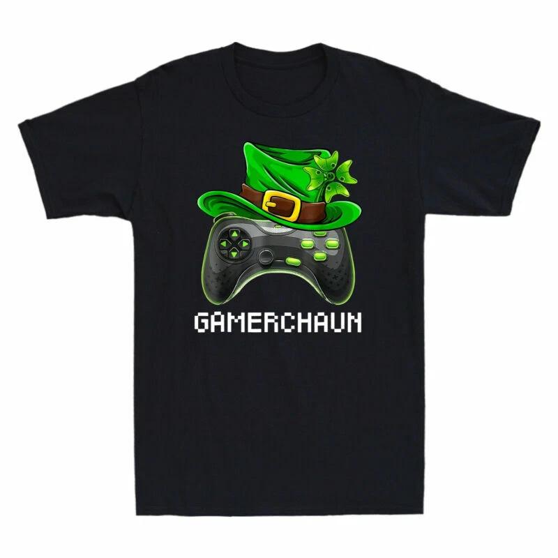 Video Game Leprechaun St Patricks Day Gamer Boys Gaming T-Shirt Men s Black Tee XXXL