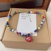 Retro Fashion Dopamine Colorful Glass Beaded Red Heart-shaped Pendant Choker Necklace for Women Temperament Statement Jewelry