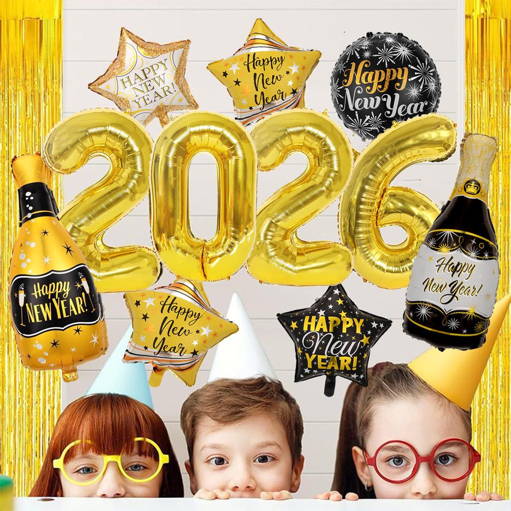 11 Pcs/set 32 inch Golden 2026 Number New Year Decorative Balloons Happy New Year Themed Party Scene Decoration