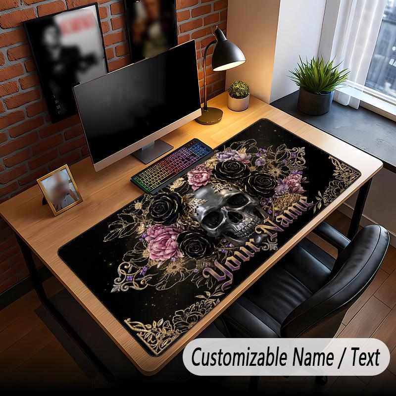 Skull Gothic Theme Custom Mouse Pad Personalized With Name Text Customized Desk Mat For Office Home Decor