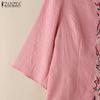 ZANZEA Women Summer V-Neck 3/4 Sleeve Casual Embroidery Blouse