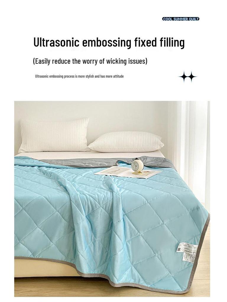 Class A Ice Silk Cooling Summer Quilt - Solid Color, Machine Washable, Thin Gift Quilt for Single and Double Beds