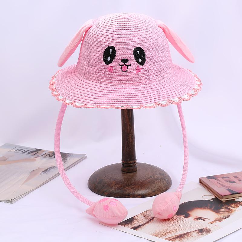 Children'S Straw Hats, Summer Sunscreen Visors, Rabbit Hats With Moving Ears, Tourist Attractions Will Move At A Pinch