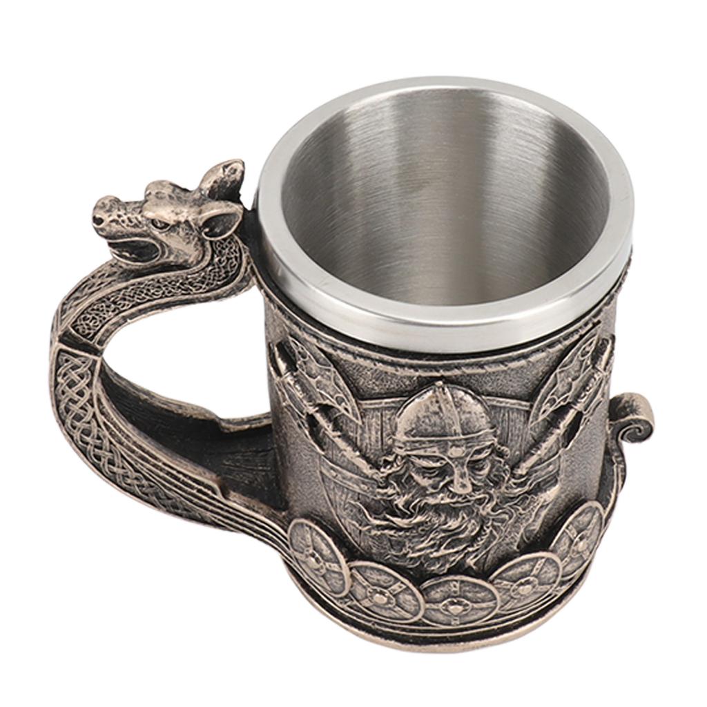 Viking Beer Mug Vintage Large Capacity Stainless Steel Liner Mug Resin Process Ornaments for Beer