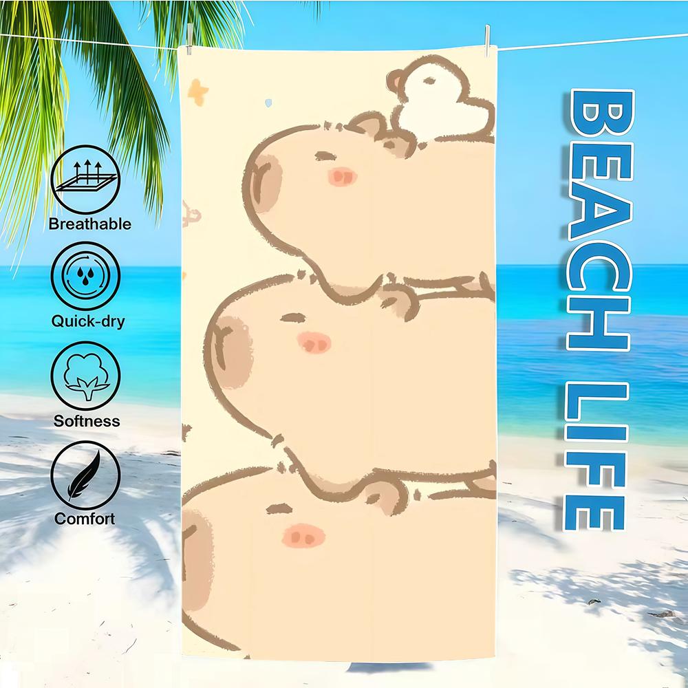 

1pc Anime Towel Capybara Textile Bathrobe Beach Quick-Drying Cute Lightweight Portable Camping Swim Pool Cartoon Travel W40*H60(CM)