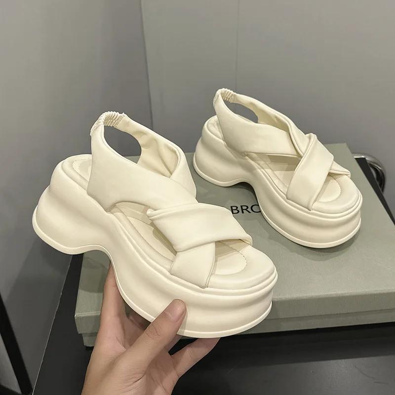 Sandales d'été à plateforme de 8 cm pour femmes, bout ouvert, semelle épaisse, chaussures plates, dames élégantes, gladiateur, sandales ventilées