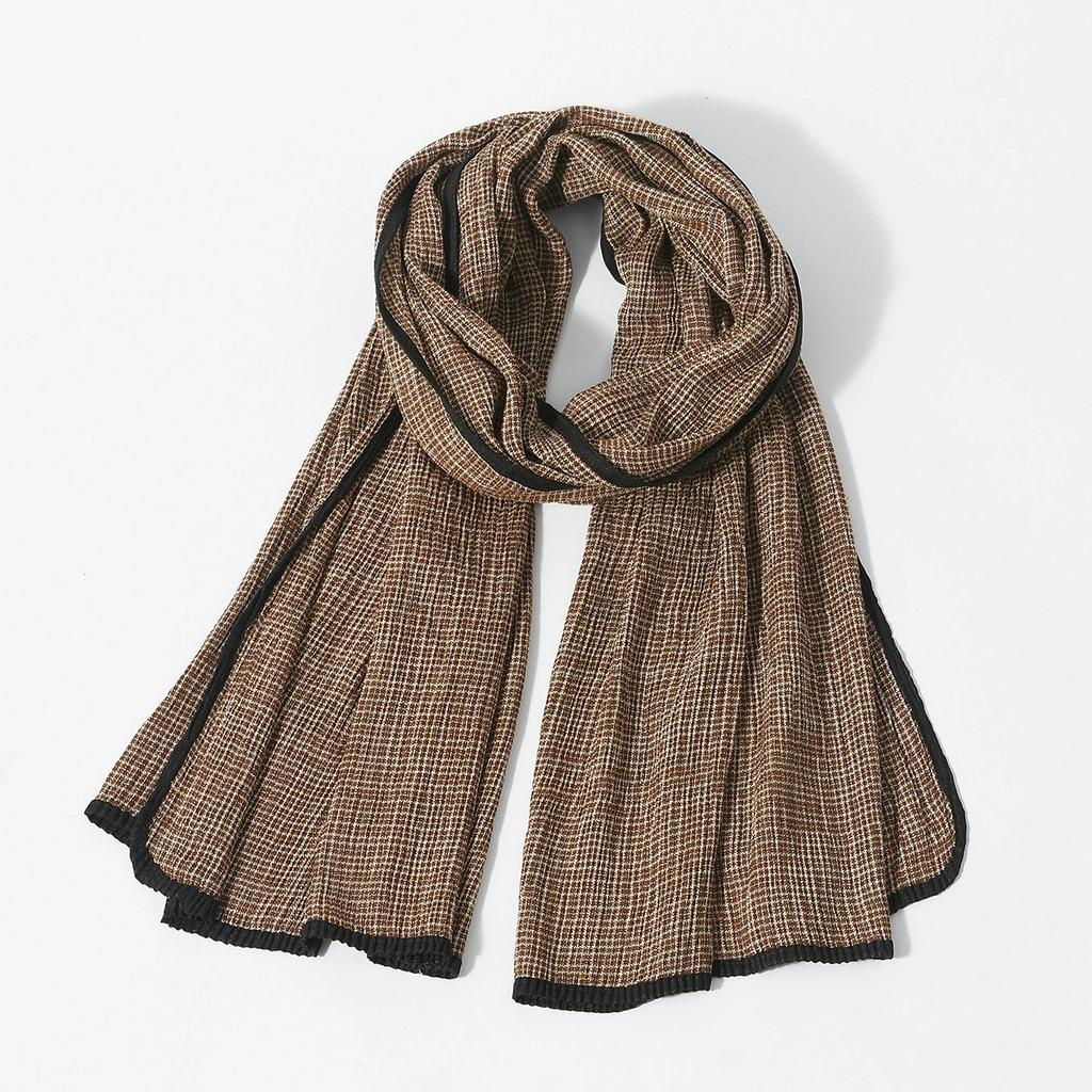 New Style Crinkle Soft and Warm Scarves for Men Embroidered Black Edge Personalized Checkered Pattern Pashmina Scarf