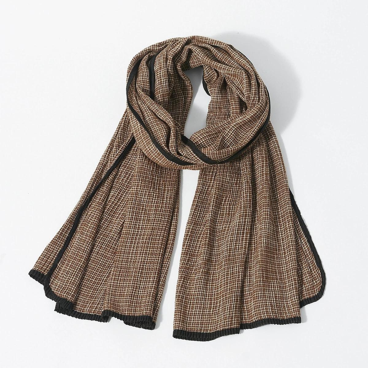 

Новый стиль Жатый Мягкий и Теплый Шарф для Мужчин Вышитый Черный Край Персонализированный Клетчатый Узор Пашмина Шарф 75x190cm