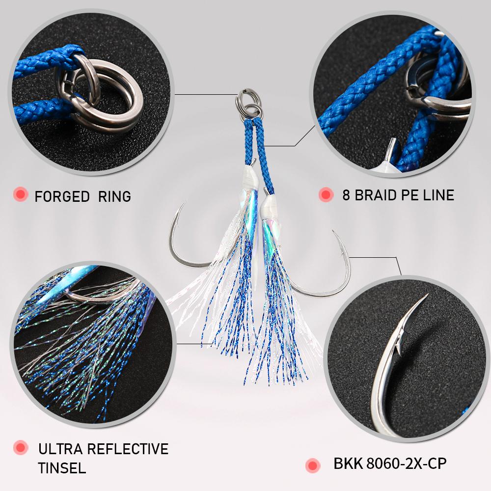 Jigging Pro High Carbon Steel Luminous Flasher Shore Jigging Hook 1/0 2/0 3/0 4/0 Anti Corrosion Fishing Assist Hooks with Barb