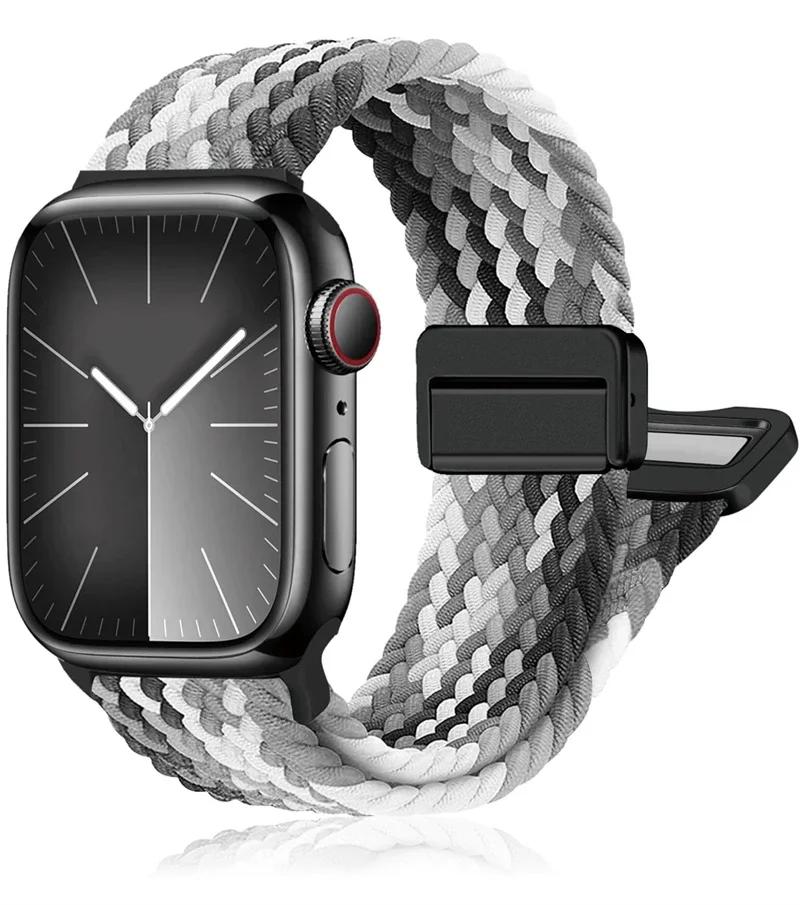 Braided Band for Apple Watch Strap 44mm 40mm 45mm 46mm 49mm 41 42 38 Magnetic Nylon Bracelet iWatch Series Se 7 6 8 9 10 Ultra 2