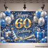 2D Blue Gold 60th Birthday Backdrop Happy 60th Birthday Photography Background