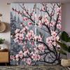 2pcs Cherry Blossom Print Curtains - Light Filtering, Rod Pocket Design, Polyester Microfiber, Floral Pattern for Living Room &