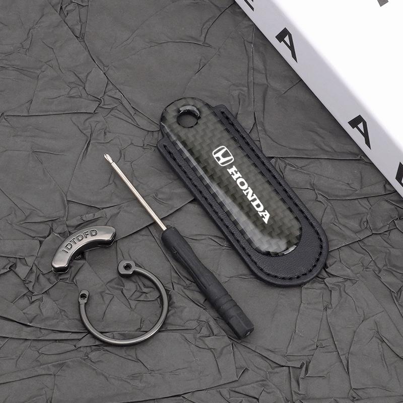 1pcs Carbon Fibre Leather Keychain Creative Car Keyring For Honda Civic XR-V CR-Z CRV HRV City Accord Legend Jazz RR VTi Fit BO8