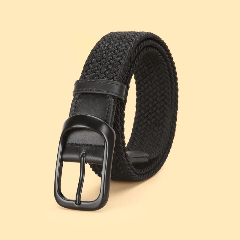 No-Drill Youth Canvas Belt: Men's Casual Woven Elastic Leather Buckle