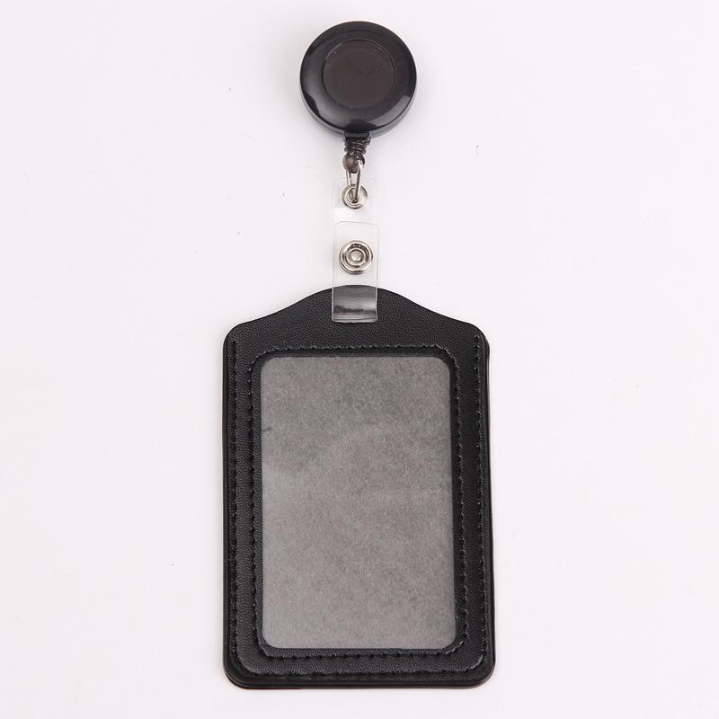 

Vertical PU Leather Badge Holder with Transparent Window and Retractable Reel for Office ID Cards and Work Passes 2 Pack Durable Design One Size чорний