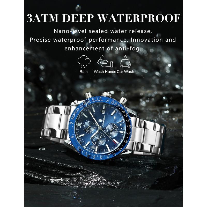 POEDAGAR Luxury Man Watch Chronograph Waterproof Luminous Date Quartz Wristwatch Fashion Sport Stainless Steel Watches