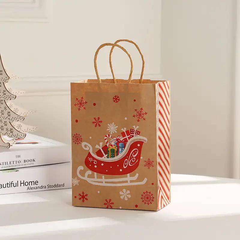 12-96PCS Christmas Gift Bags Printed Handbags Portable Candy Storage Bags with Handle Holiday Packaging Xmas New Year Supplies