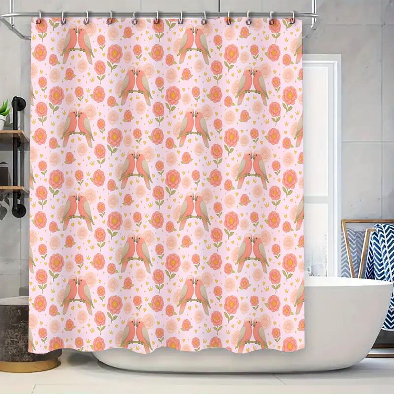 

Floral Shower Curtain Botanical Pattern Bird Print Bathroom Decor Nature Theme Waterproof Fabric Home Textile Modern Style W60H190(CM)-1 Pcs