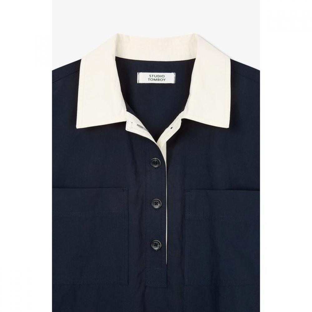 Studio Tomboy Color Block Collar Neck Short Sleeve Dress  9176241983 
