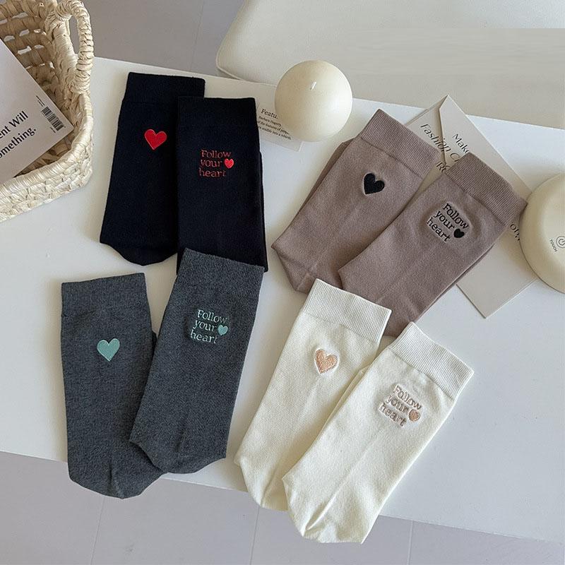 Women Embroidered Socks Heart Letter Cotton Socks Birthday Gift